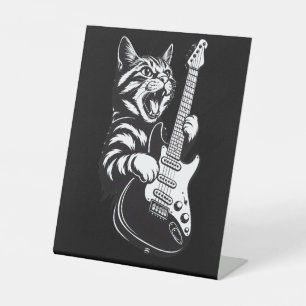 Coole Musikliebe   Rockkatze spielt elektrische Gi Sockelschild