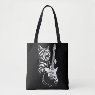 Coole Musikliebe Rockkatze spielt elektrische Gi Tasche