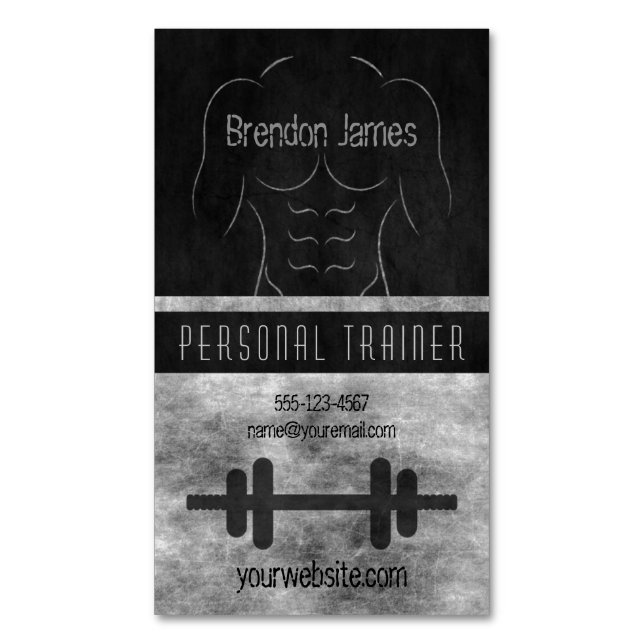 Coole Muskelmuskel Mann Black Personal Trainer Magnetische Visitenkarte (Vorderseite Vertikal)
