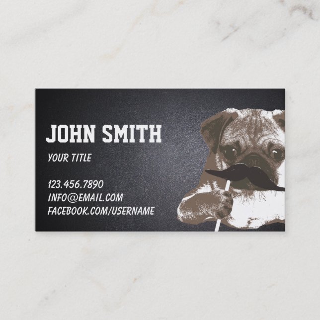 Coole Mustache Mops Dark Business Card Visitenkarte (Vorderseite)