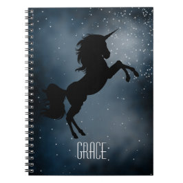 Coole Name-Schwarz-Galaxieunicorn-Silhouette Notizblock