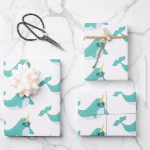 Coole Narwals mit Brillenmuster Geschenkpapier Set