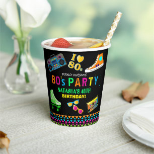 Coole Neon 80er Geburtstagsfeier Pappbecher