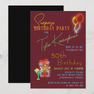Coole neon-Inspirierte Überraschungsparty Einladung