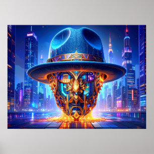 Coole New York City Kunst-Nachtlandschaft Fedora-H Poster