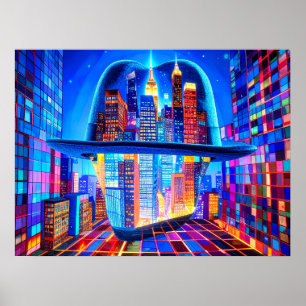 Coole New York City Mütze auf einem NYC-Wolkenkrat Poster