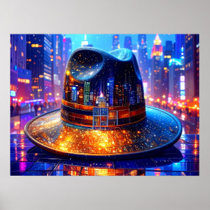 Coole New York City Mütze in einer nächtlichen NYC Poster