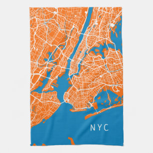 Coole New Yorker Stadtkarte  NYC  Türkis und Oran Geschirrtuch