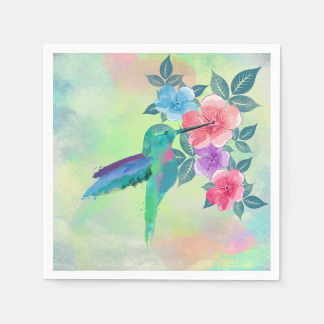 Coole, niedliche Aquarellfarben mit Kolibri Serviette (Vorderseite)
