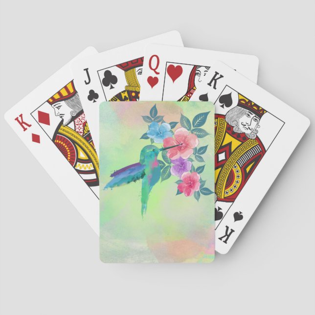 Coole, niedliche Aquarellfarben mit Kolibri Spielkarten (Rückseite)