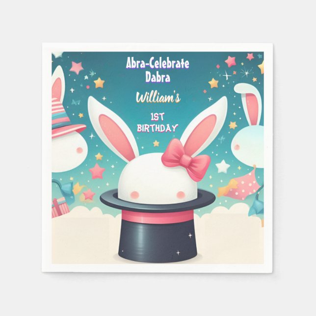 Coole Niedliche Bunny TV Party Magic Show 1. Gebur Serviette (Vorderseite)