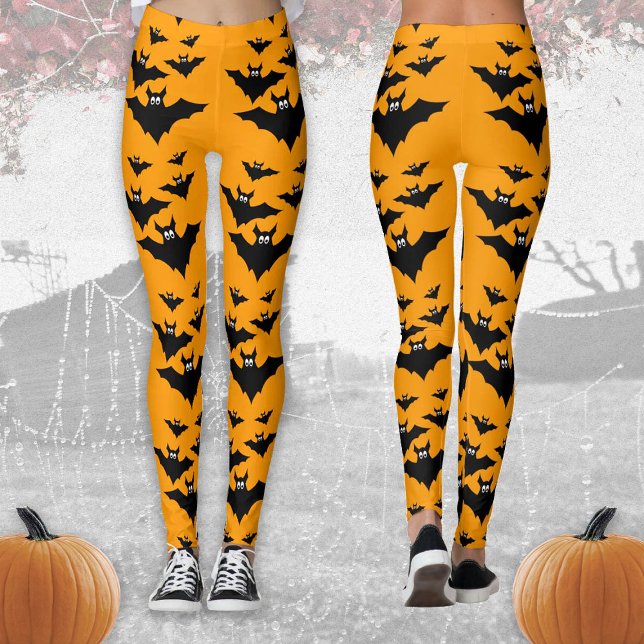 Coole niedliche Fledermäuse Halloween Black and Or Leggings (Von Creator hochgeladen)