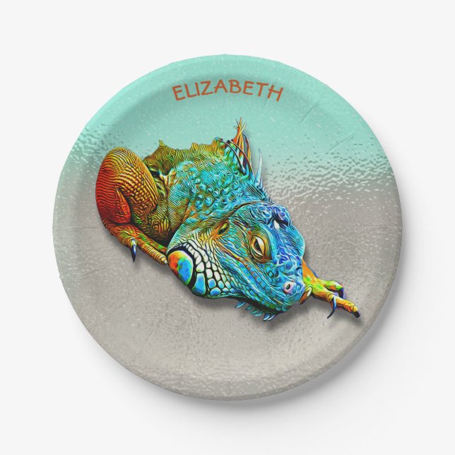 Coole Niedliche Regenbogenechse Reptile Pappteller (Vorderseite)
