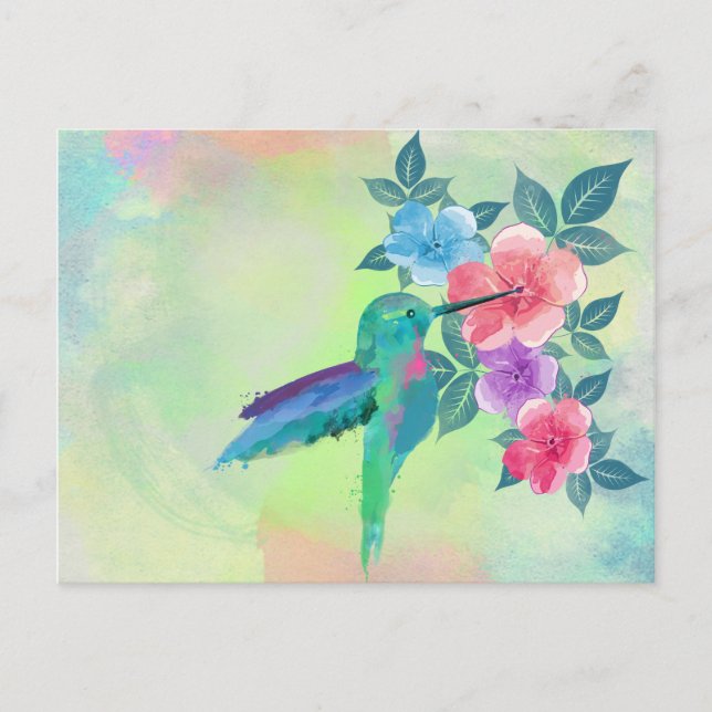 Coole niedliche trendige Wasserfarben mit Kolibri- Postkarte (Vorderseite)