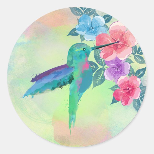 Coole niedliche trendige Wasserfarben mit Kolibri- Runder Aufkleber (Vorderseite)