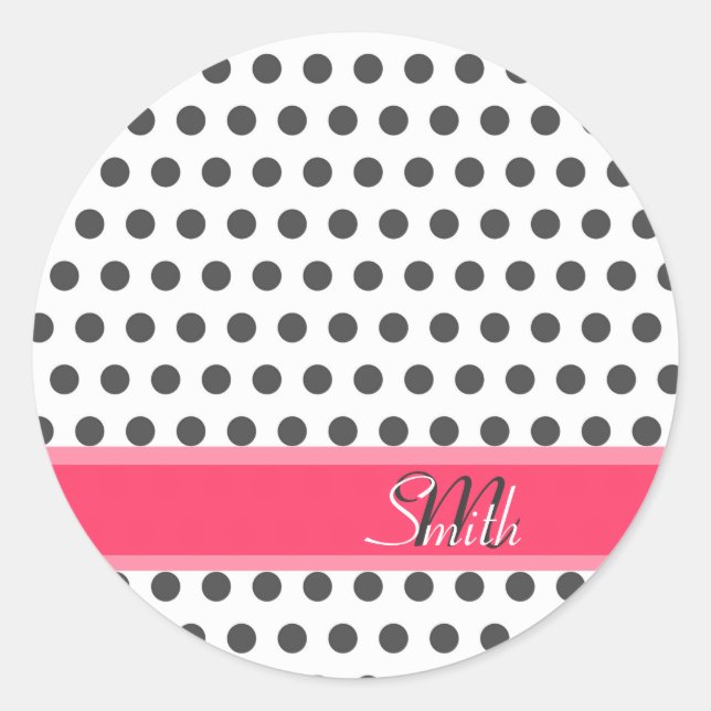 Coole niedliche trendy Monogramm graue Polka Punkt Runder Aufkleber (Vorderseite)