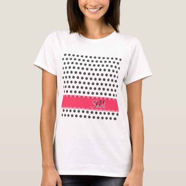 Coole niedliche trendy Monogramm graue Polka Punkt T-Shirt (Vorderseite)