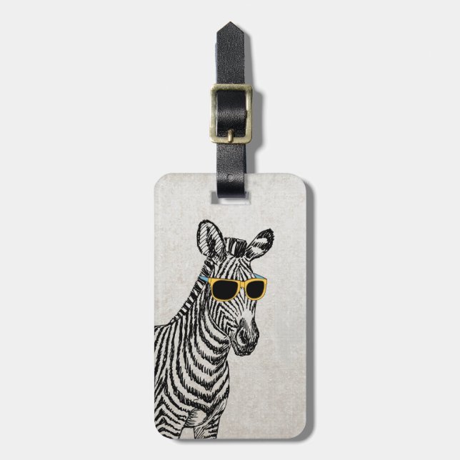 Coole niedliche Zebraskizze mit trendigen Gläsern Gepäckanhänger (Vorderseite vertikal)