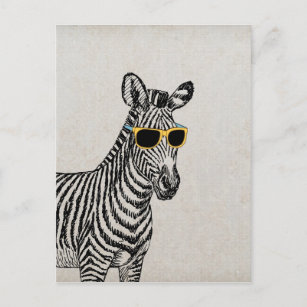 Coole niedliche Zebraskizze mit trendigen Gläsern Postkarte
