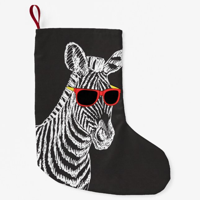 Coole niedliche Zebraweiße Skizze mit Brille Kleiner Weihnachtsstrumpf (Vorderseite)