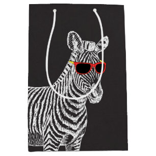 Coole niedliche Zebraweiße Skizze mit Brille Mittlere Geschenktüte