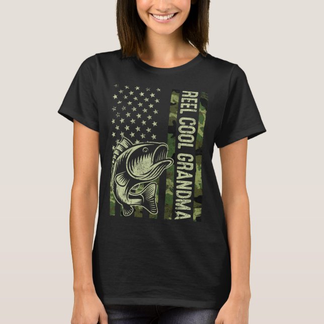 Coole Oma Camouflage American Flag Fishing T-Shirt (Vorderseite)
