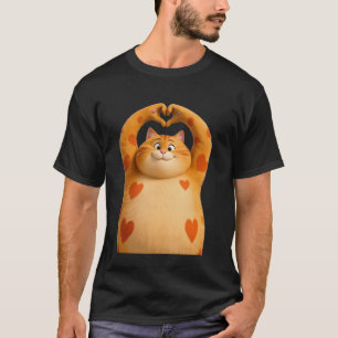 Coole Orange Katze Rote Herz Brille Glückliches Va T-Shirt