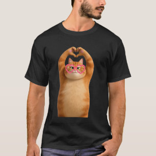 Coole orange Katze V-Day roter Herzbrille Liebe Va T-Shirt