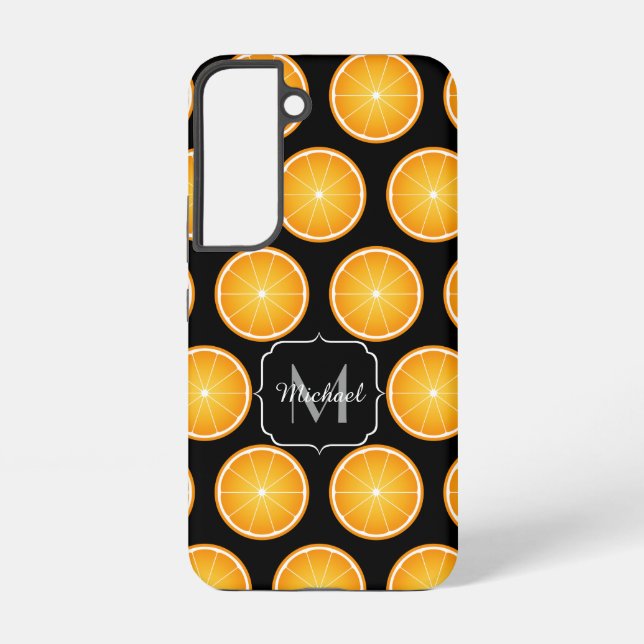 Coole Orangenfruchtscheiben schwarz Monogramm Samsung Galaxy Hülle (Rückseite)