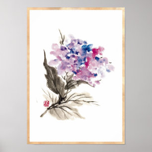 Coole orientalische Blume mit klassischer Wasserfa Poster