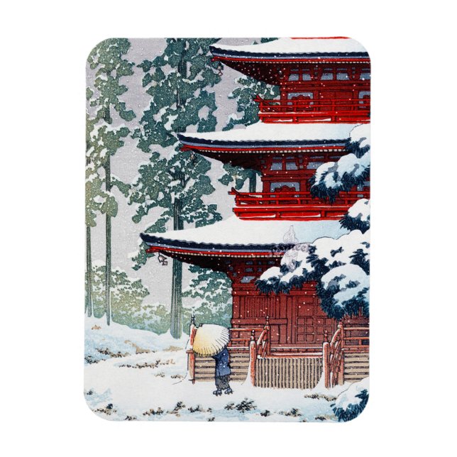 Coole orientalische Hasui Kawase Winterkunst Magnet (Vertikal)