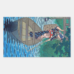 Coole orientalische japanische Fischerin Rechteckiger Aufkleber