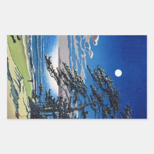 Coole orientalische japanische Mondlichtlandschaft Rechteckiger Aufkleber