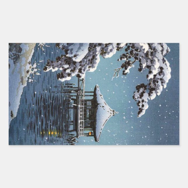 Coole orientalische japanische Winterszene Rechteckiger Aufkleber (Vorderseite)