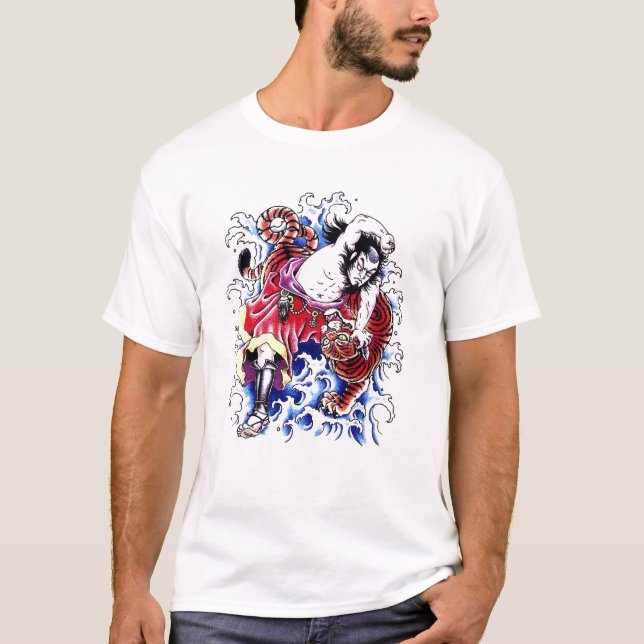 Coole orientalische Krieger- und Tigertätowierung T-Shirt (Vorderseite)