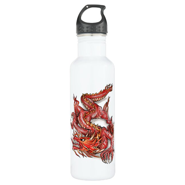 Coole orientalische rote Drache-Tätowierung Edelstahlflasche (Vorderseite)