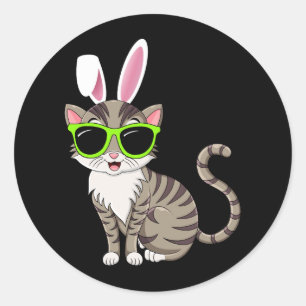 Coole Osterkatze mit sonnigen Ohren und Brille Runder Aufkleber