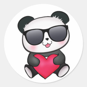 Coole Panda Bären Sonnenbrille Valentinstag Herz Runder Aufkleber