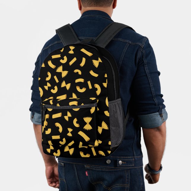 Coole Pasta-Makkaroni-Muster auf schwarz Bedruckter Rucksack (Insitu (Modell))