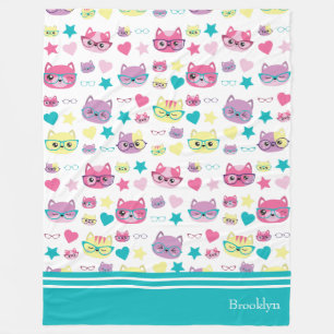 Coole Pastell-Katzen mit Glasmuster, Aquamarin Fleecedecke