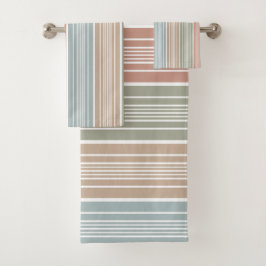 Coole Pastellfarbstreifen Badhandtuch Set