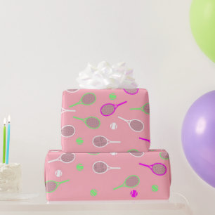 Coole Pastellrosa Retro-Tennis-Racquets-Muster Geschenkpapier