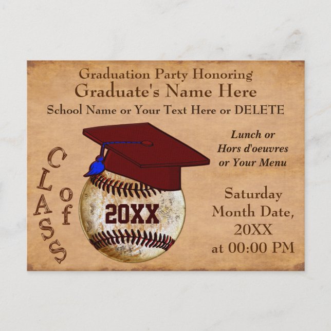 Coole Personalisierte Baseball Graduation Einladun Einladungspostkarte (Vorderseite)