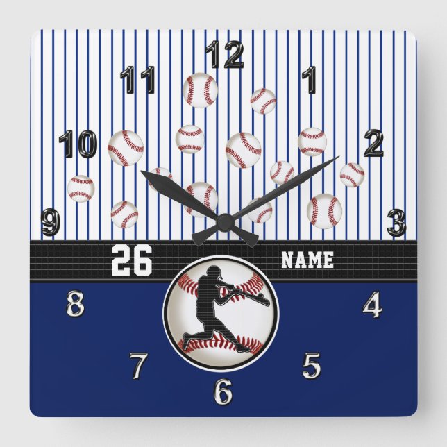 Coole Personalisierte Baseball-Uhr mit Ihrem Text Quadratische Wanduhr (Vorderseite)