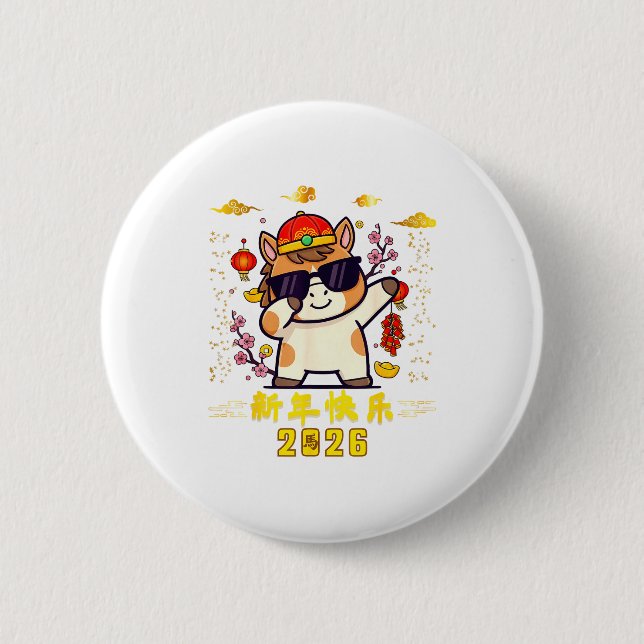 Coole Pferde Vibes Frohes Chinesisches Neujahr des Button (Vorderseite)