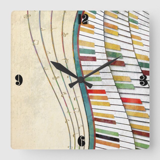 Coole phantastische Piano Retro-Farben antike Quadratische Wanduhr (Vorderseite)
