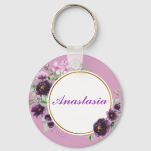 Coole, Phantastische, violette Blumen mit Ihrem Na Schlüsselanhänger