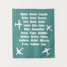 Coole Phonetik Alphabet Blau- und Weißluftfahrt Wandteppich