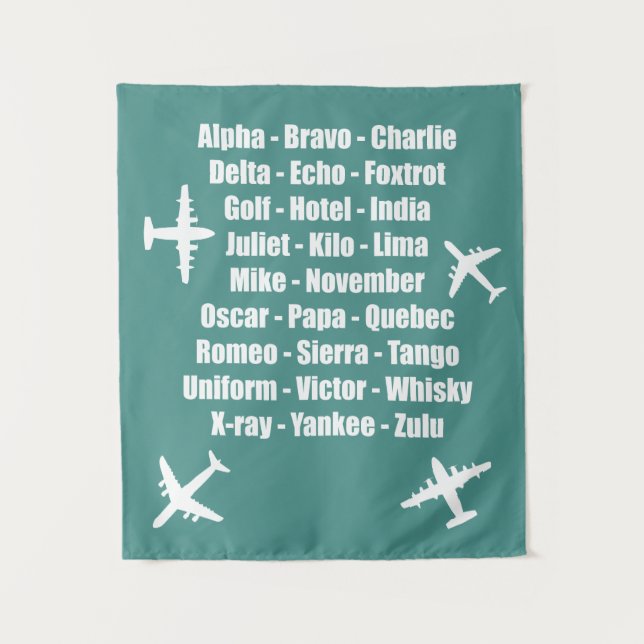 Coole Phonetik Alphabet Blau- und Weißluftfahrt Wandteppich (Vorderseite)