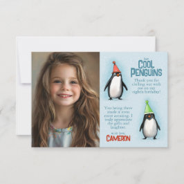 Coole Pinguine feiern Kindergeburtstag-Foto Dankeskarte